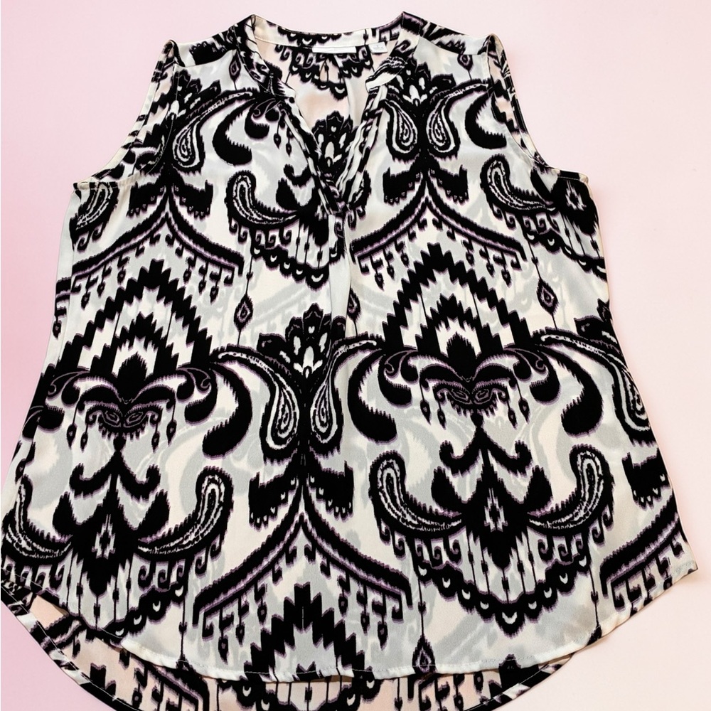 New York & Co Women’s Small Black White Purple Patterned Blouse